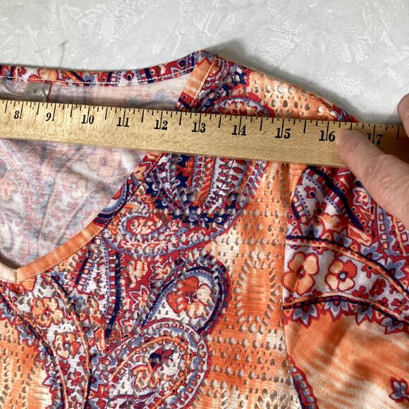 Paisley Fairy Y2K Top Women L Artsy Lace Fringe Hem Openwork Orange Purple Boho - Picture 8 of 12